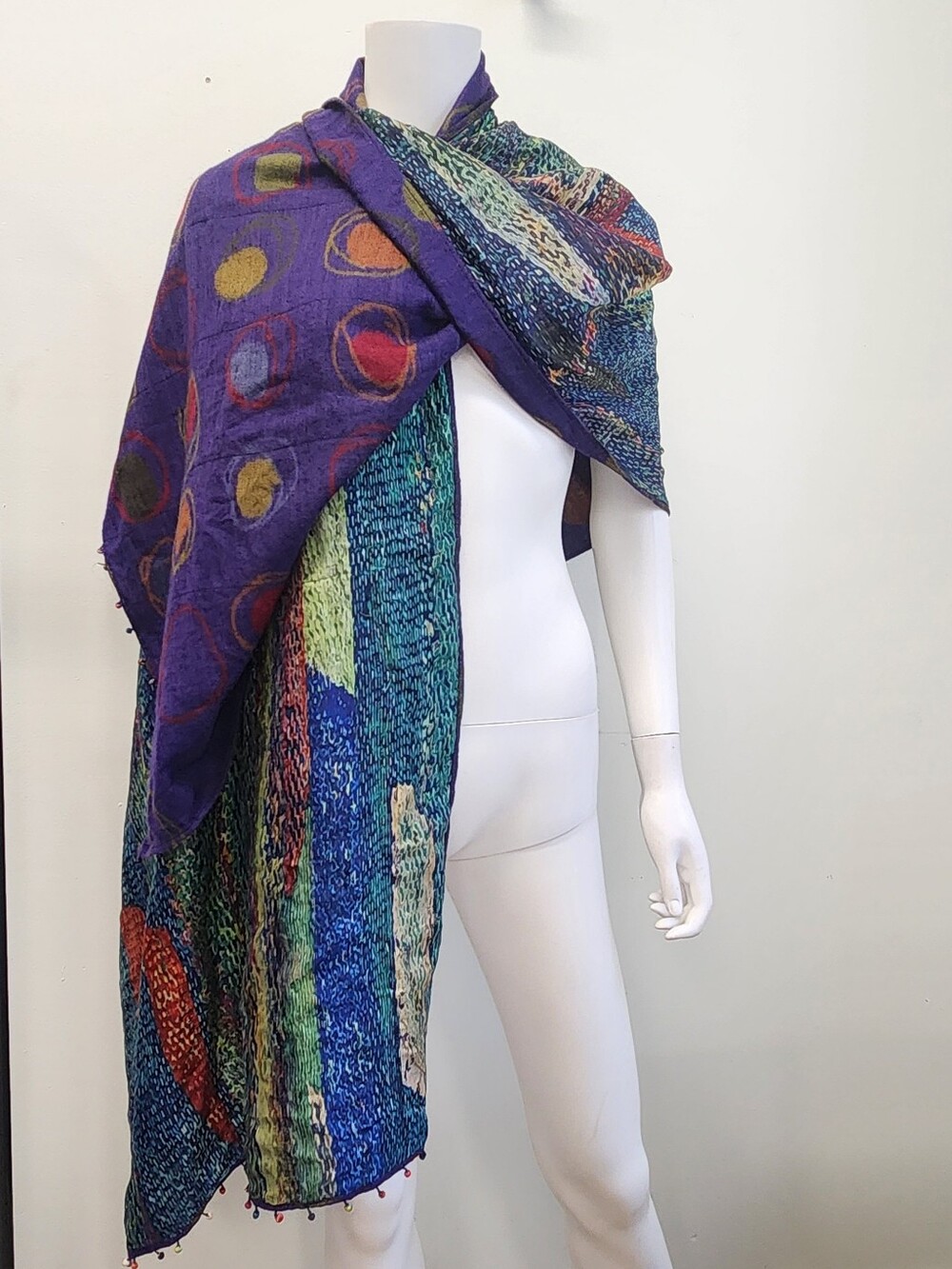 Neeru Kumar Multi-Color Patterned Women's Scarf Silk Wool Reversible Artsy Boho
